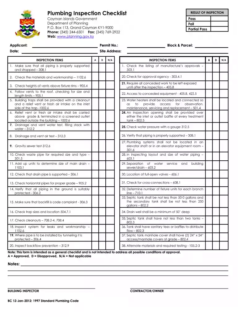 plumbing inspection checklist pdf Preview on Page 1