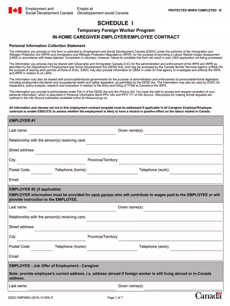 schedule i in home caregiver employer employee contract Preview on Page 1