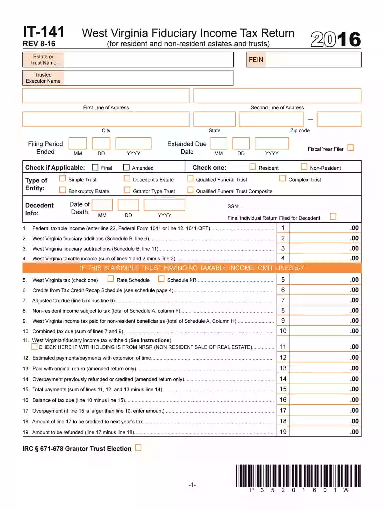 wv it 141 2016 form Preview on Page 1