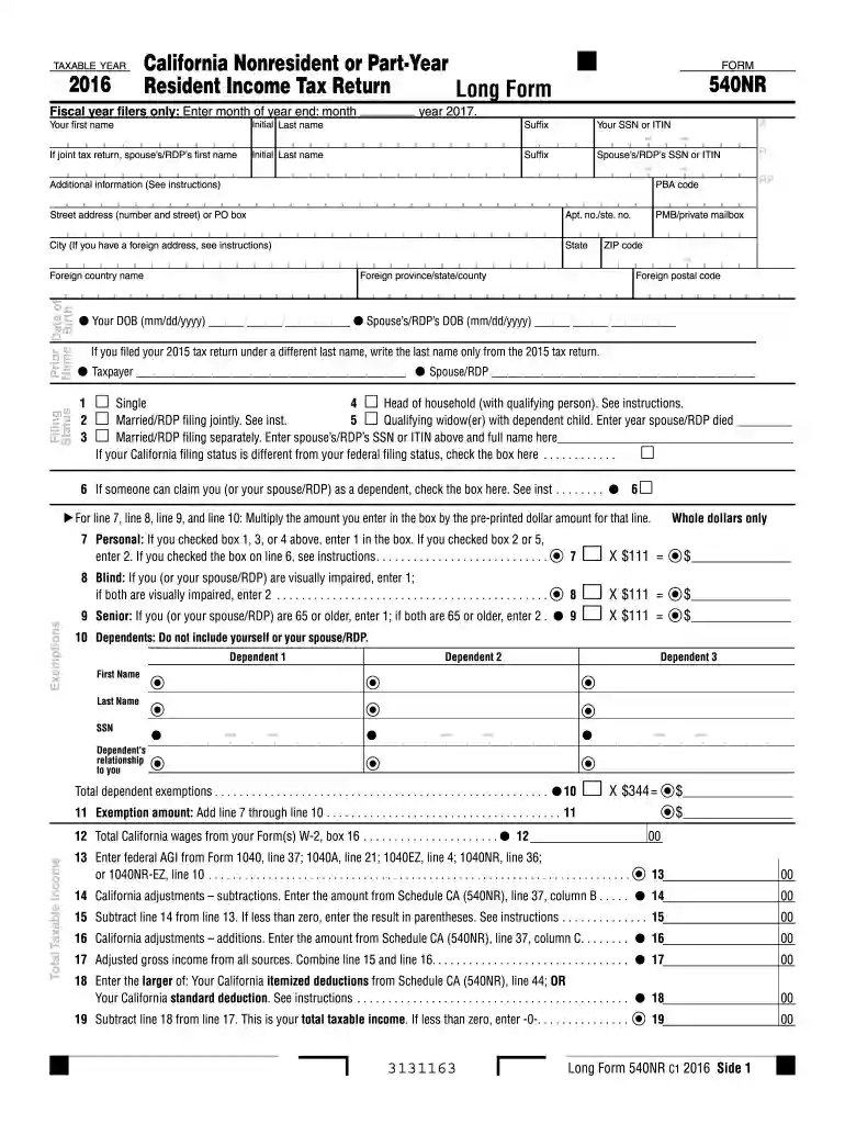 2016 form 540nr Preview on Page 1