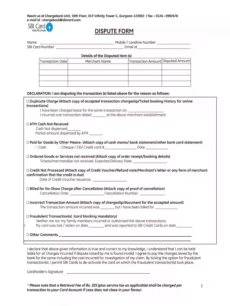 charge dispute form Preview on Page 1