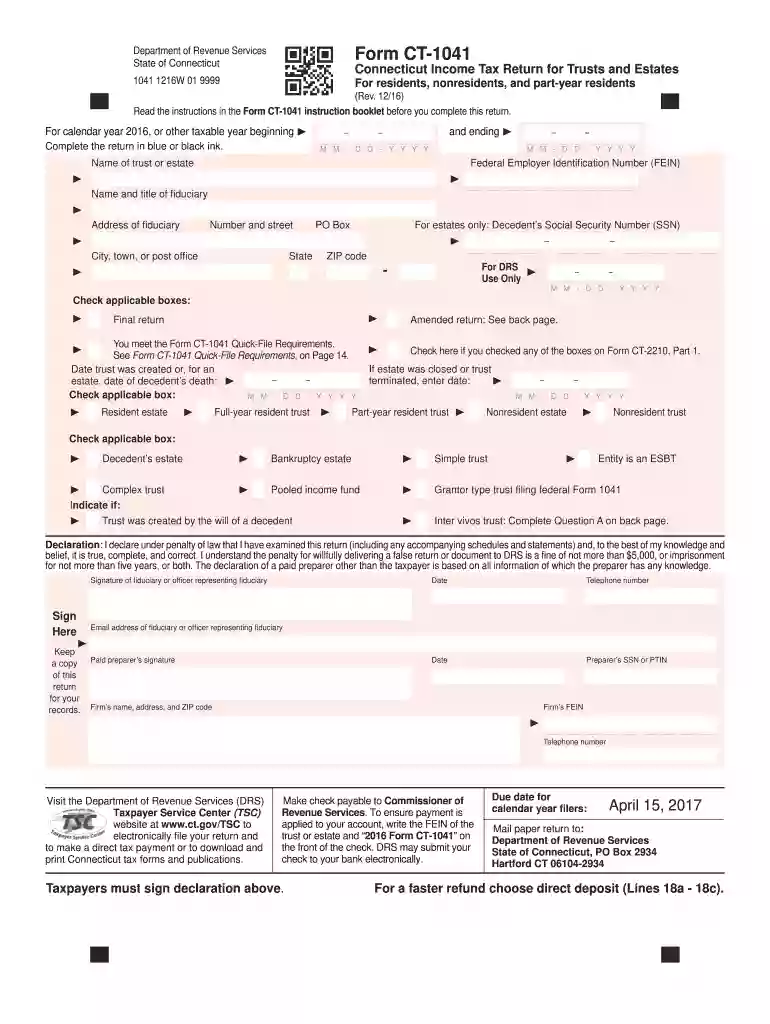 ct 1041 2016 form Preview on Page 1