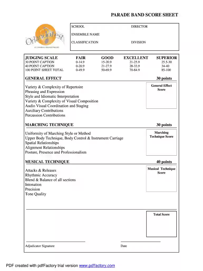 band competition scoring sheet Preview on Page 1