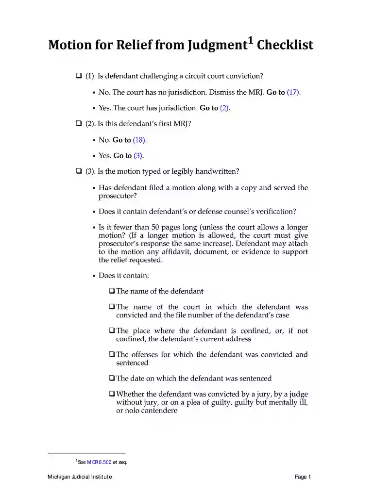 motion for relief from judgment Preview on Page 1