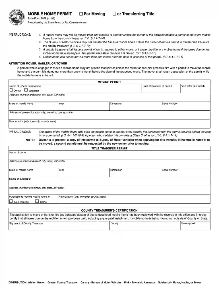 07878.PDF. MOBILE HOME PERMIT FOR MOVING OR TRANSFERRING TITLE Preview on Page 1