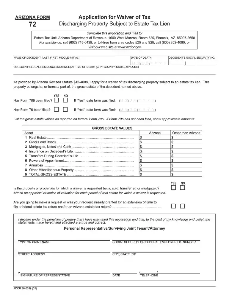 arizona inheritance tax waiver form Preview on Page 1