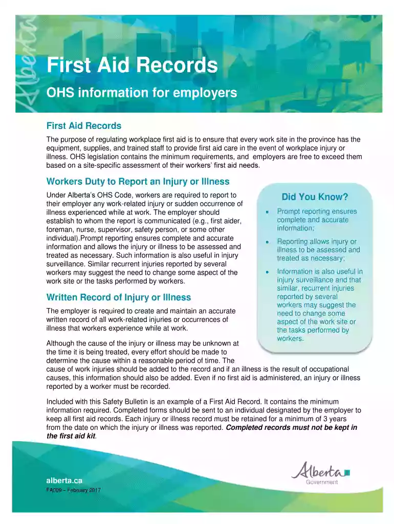 First Aid Record Access (FA009) - work alberta ca Preview on Page 1
