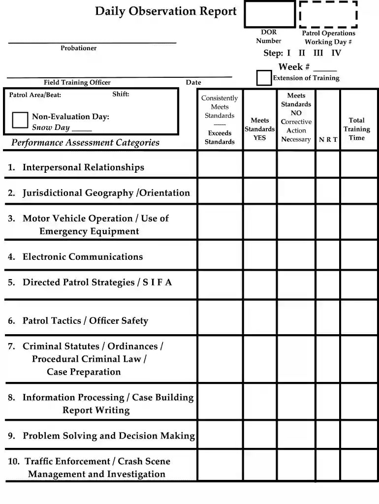 police daily observation report template Preview on Page 1