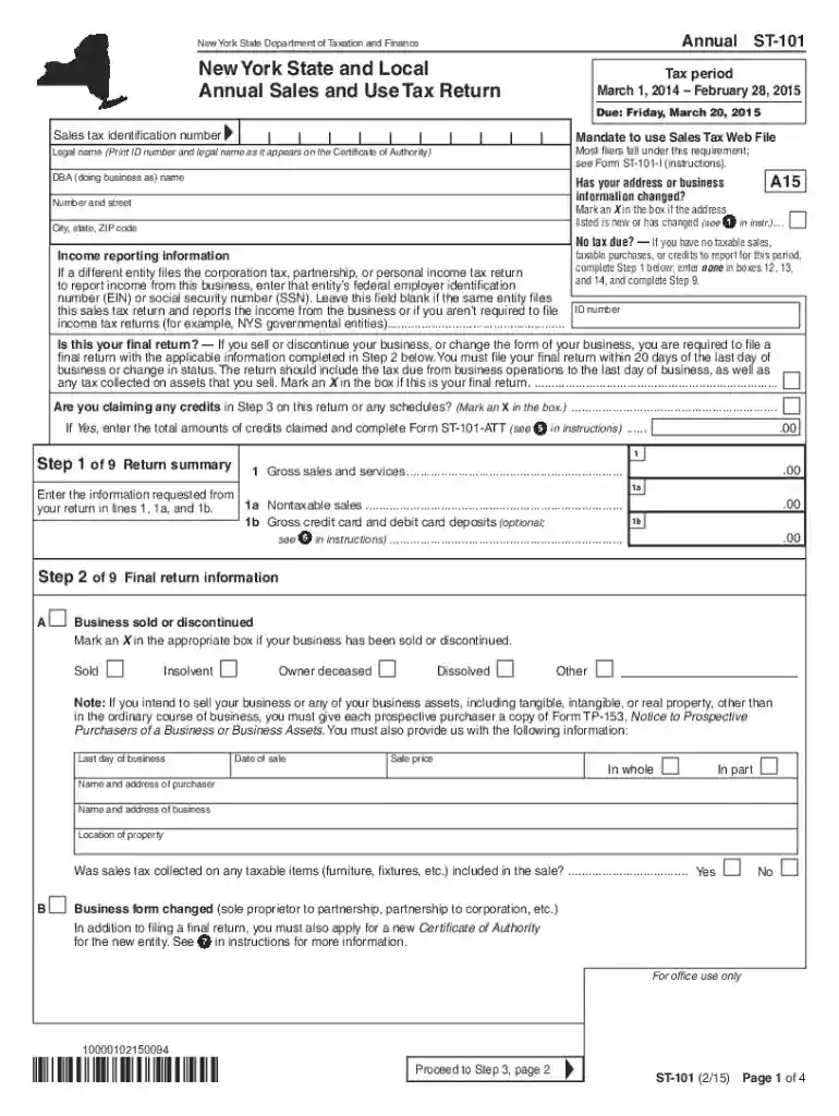 Form ST-101:2 15:New York State and Local Annual Sales and Preview on Page 1