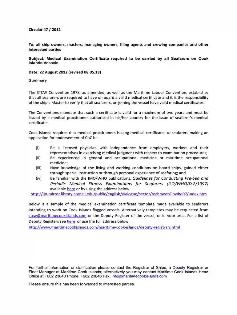 cook islands physical examination report certificate - ClassNK Preview on Page 1