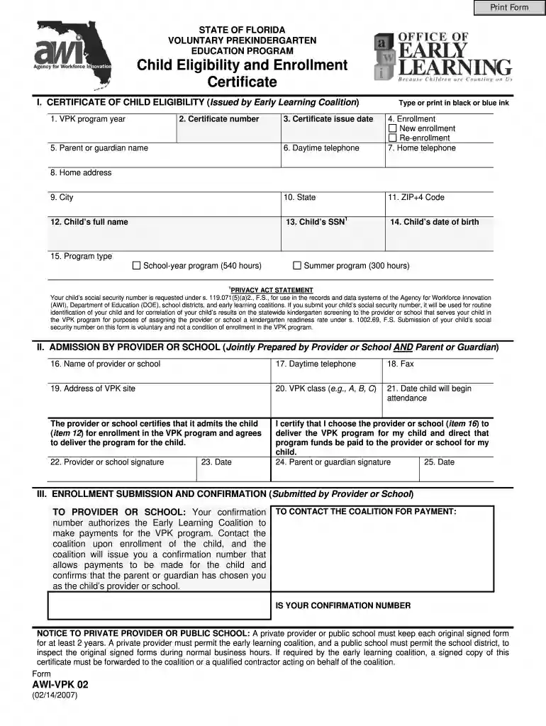 Child Eligibility and Enrollment Preview on Page 1