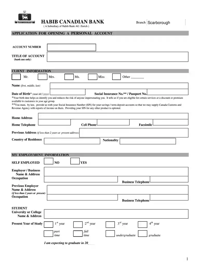 canada bank form Preview on Page 1