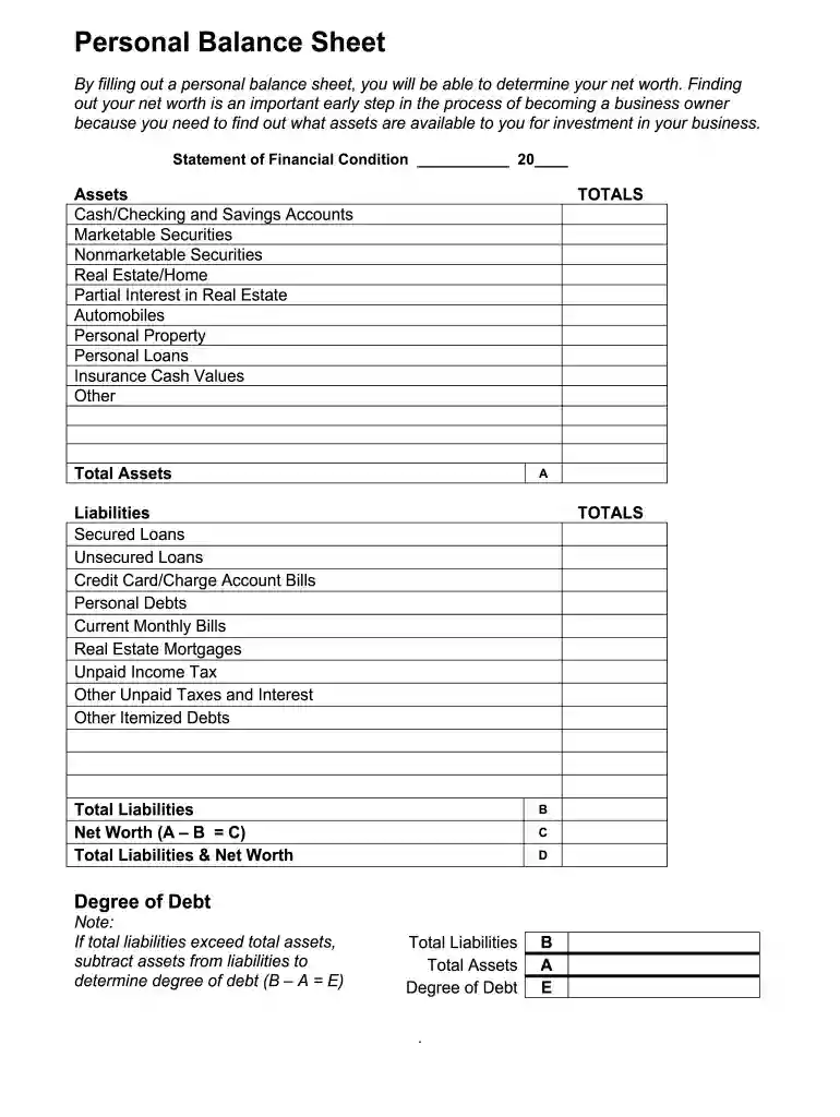 personal balance sheet template Preview on Page 1