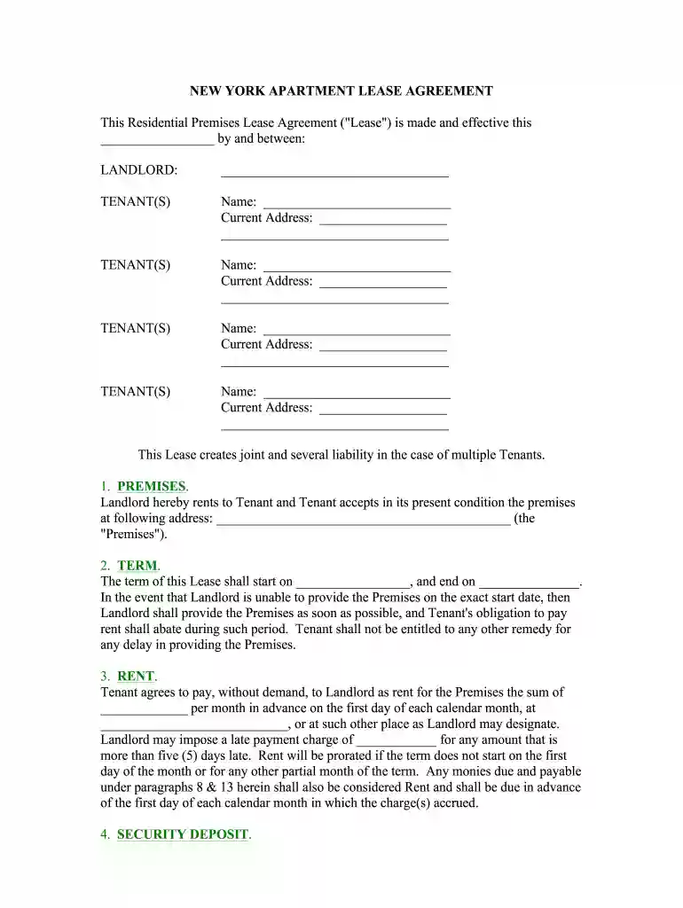 apartment lease agreement form Preview on Page 1