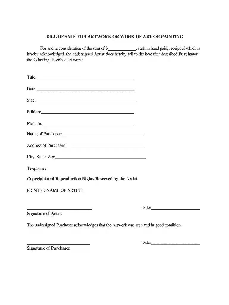bill of sale for artwork Preview on Page 1