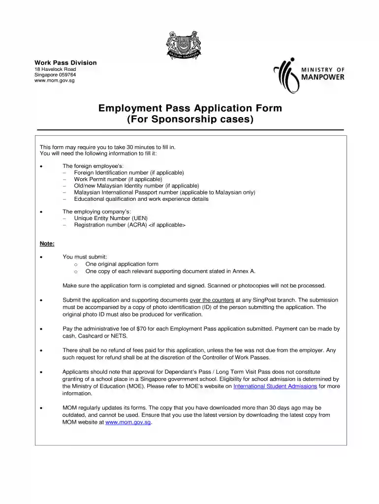 employment pass application form Preview on Page 1
