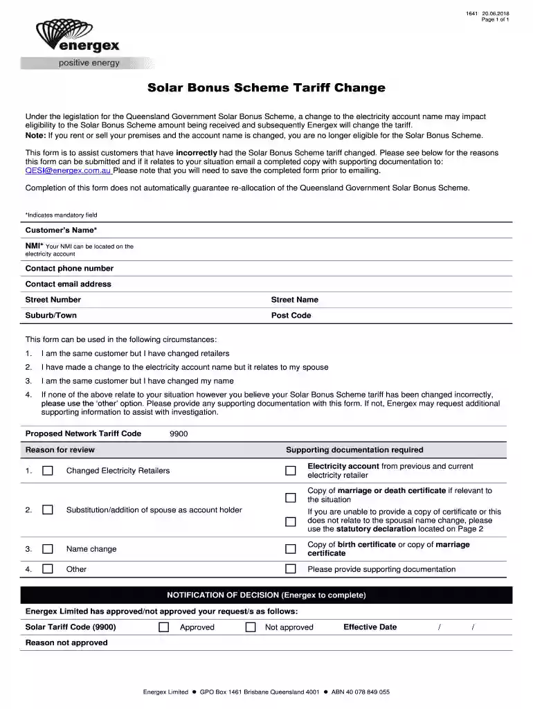 energex form 1641 Preview on Page 1