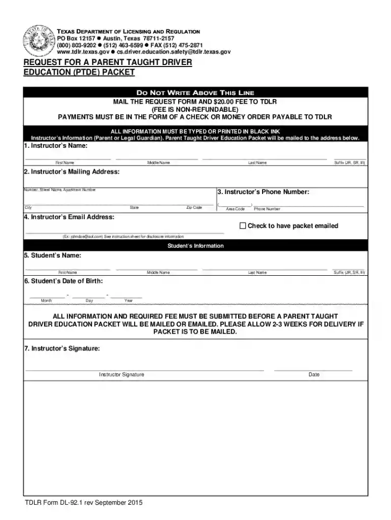 dl 92 form Preview on Page 1