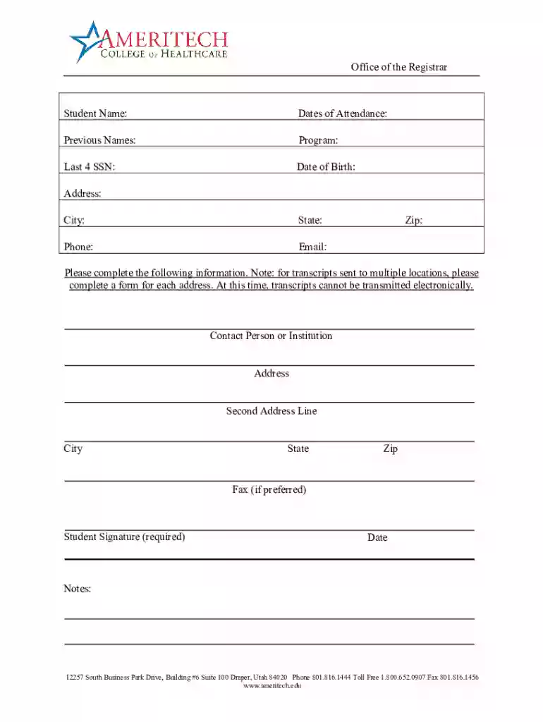 ameritech college transcript Preview on Page 1