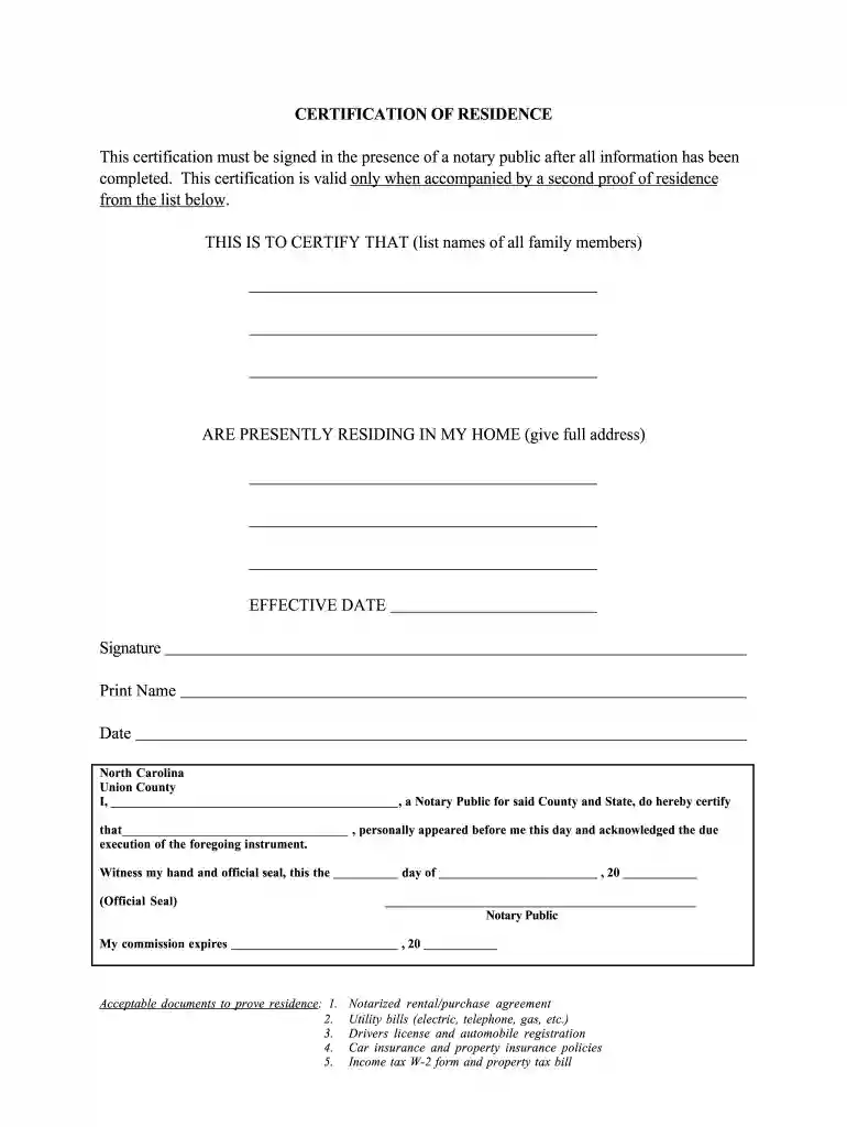 certificate of residency sample Preview on Page 1