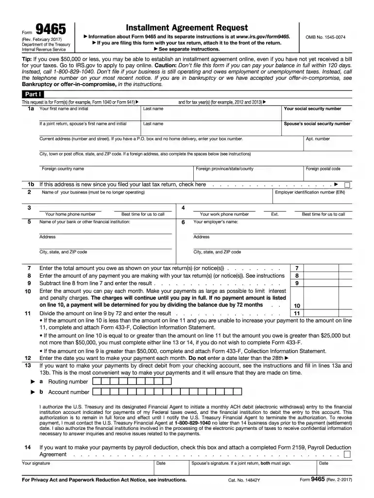 form 9465 Preview on Page 1