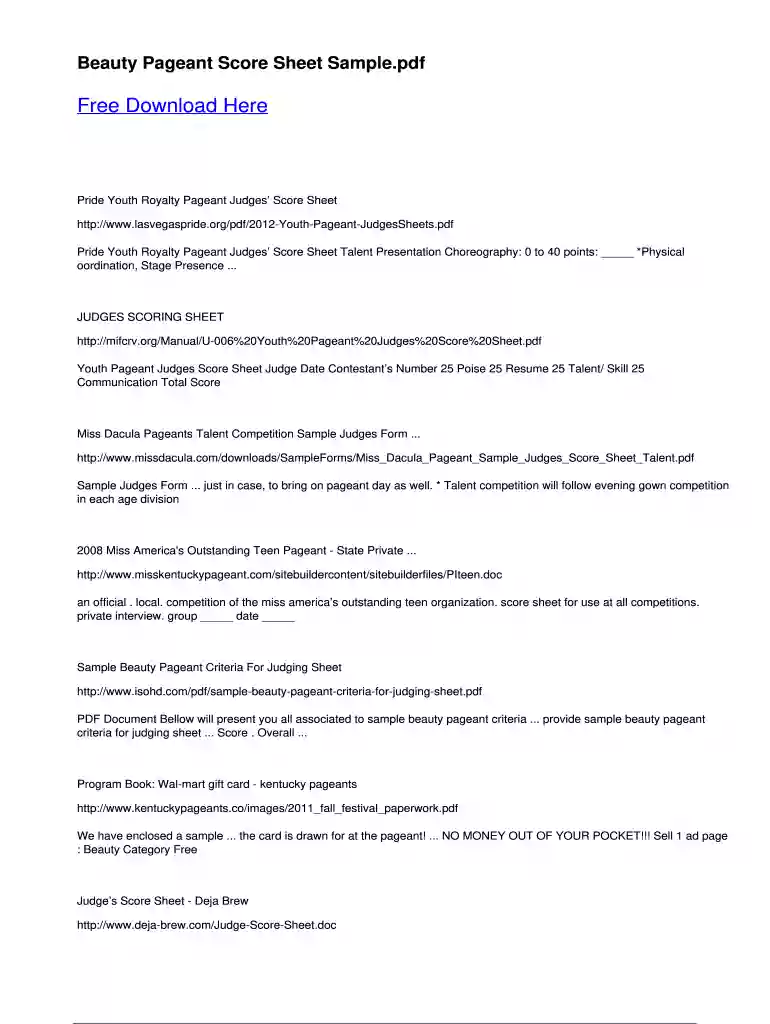 criteria for judging pageant Preview on Page 1