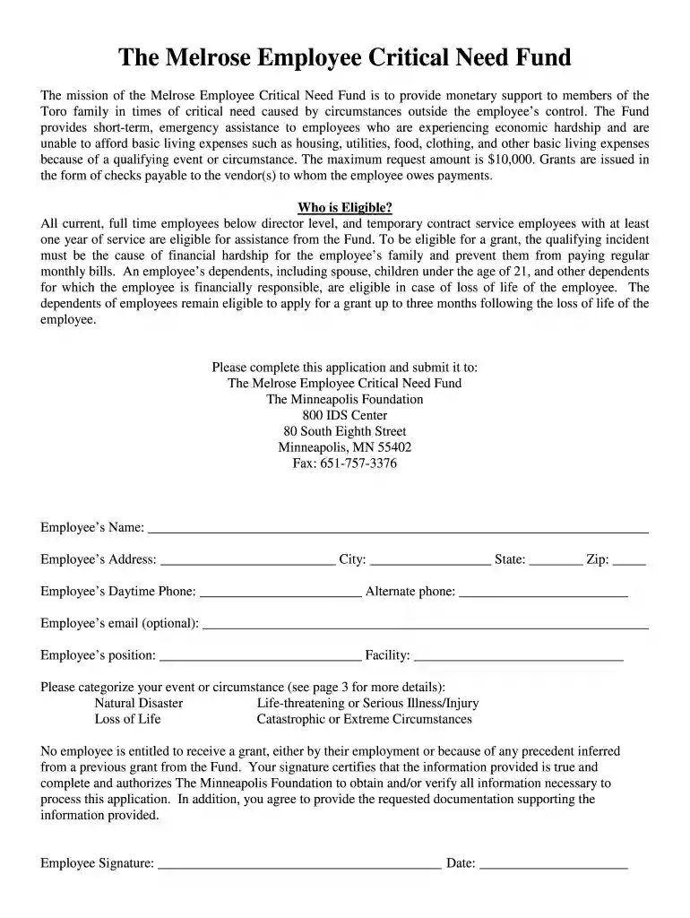 The Melrose Employee Critical Need Fund - toro.tmfportal.org - toro tmfportal Preview on Page 1