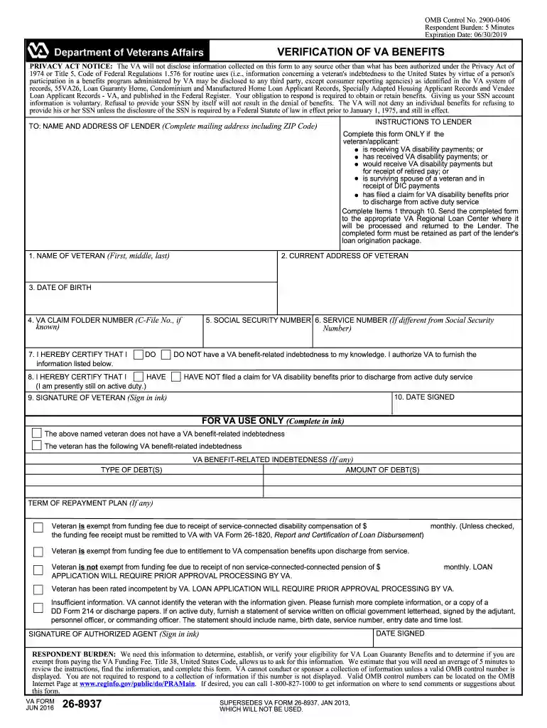 va form 26 8937 Preview on Page 1