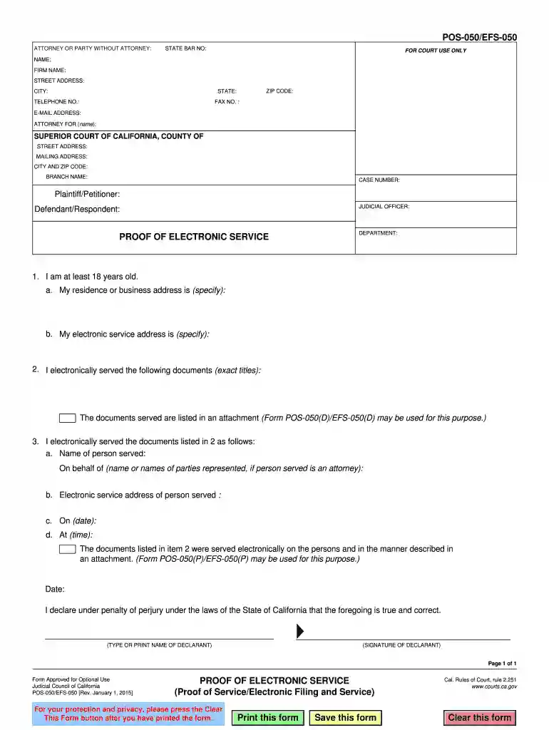 POS-050 EFS-050 Proof of Electronic Service (Proof of Service Electronic Filing and Service) Judicia Preview on Page 1