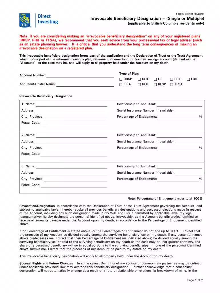 irrevocable beneficiary Preview on Page 1