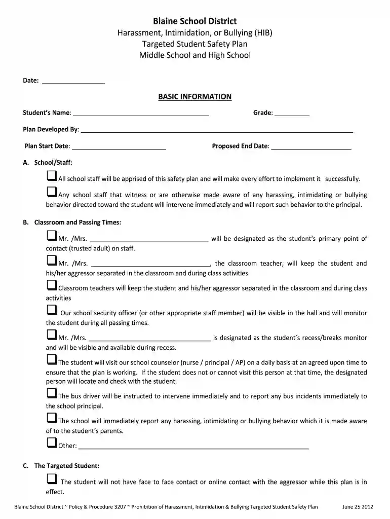 student safety plan template Preview on Page 1