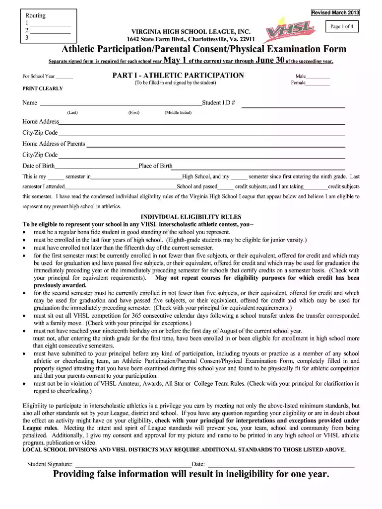 Physical Form - Virginia High School League - vhsl Preview on Page 1