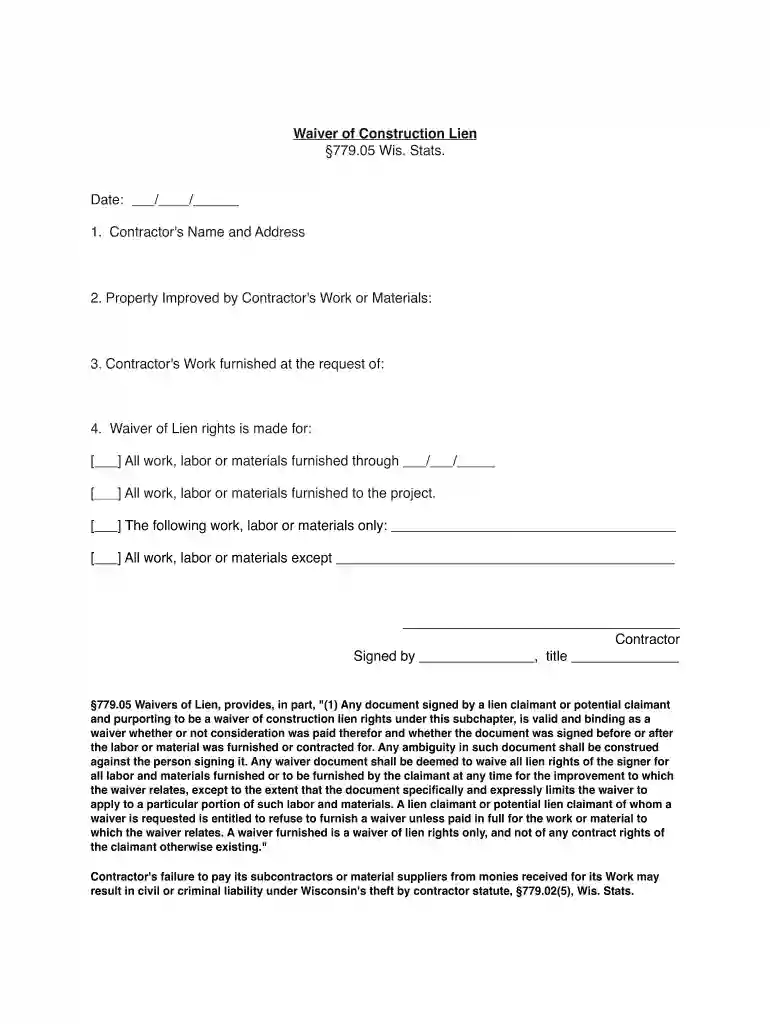 wisconsin waiver of lien Preview on Page 1