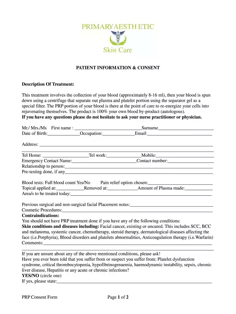 prp consent form Preview on Page 1