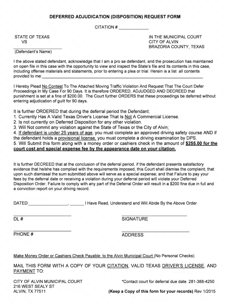 deferred adjudication form Preview on Page 1