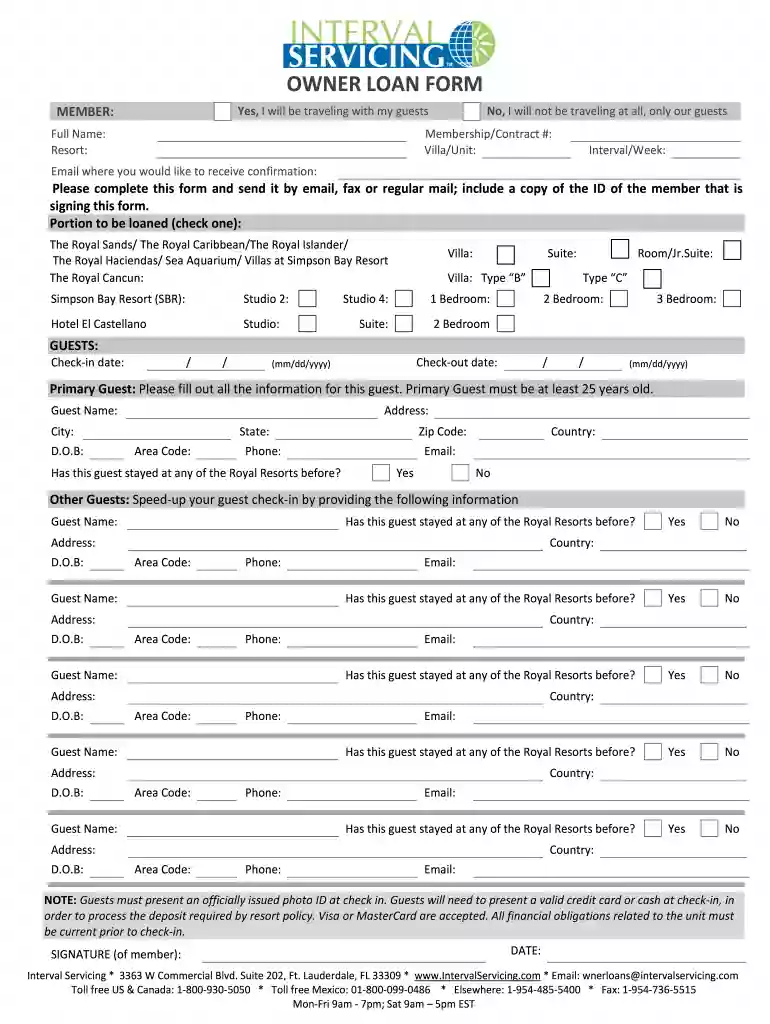interval servicing owner loan form Preview on Page 1