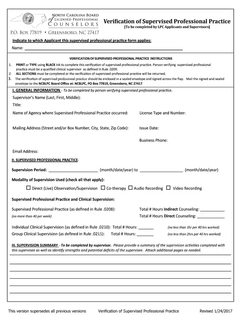 Verification of Supervised Professional Practice - ncblpc Preview on Page 1