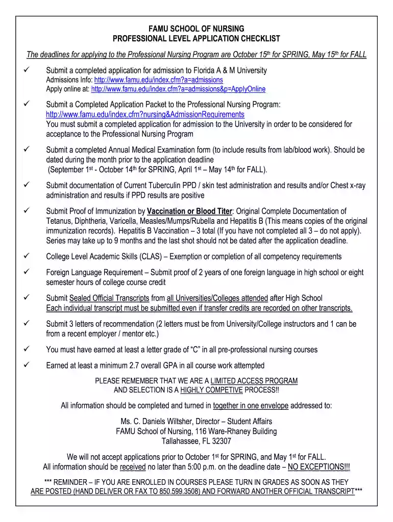 famu nursing requirements Preview on Page 1