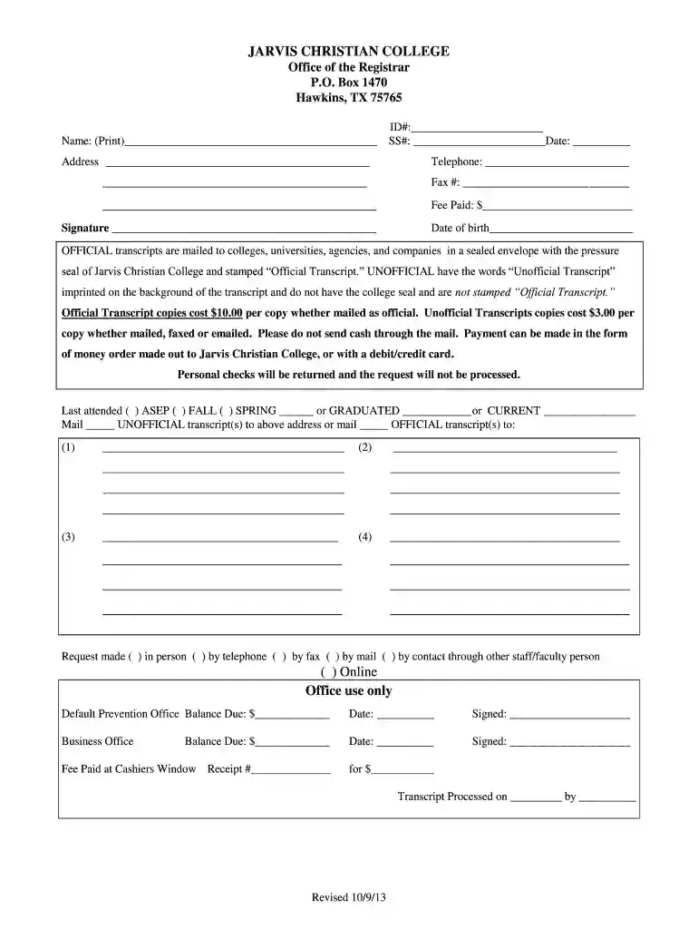 jarvis christian college transcript request Preview on Page 1
