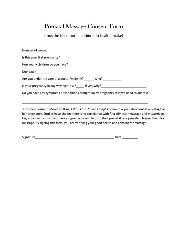 massage consent forms pregnancy illinois Preview on Page 1