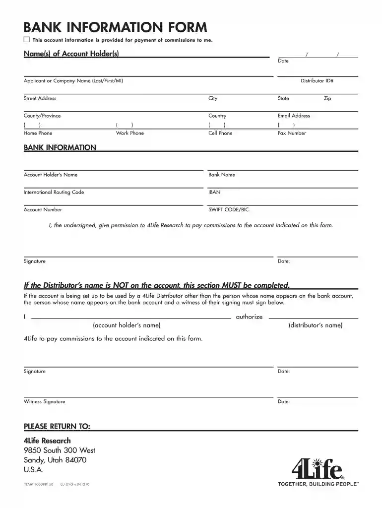 bank information form Preview on Page 1