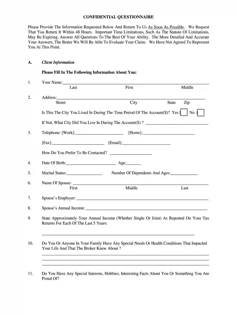 client questionnaire - Invest Securities Consulting - securitiesexpertwitness Preview on Page 1