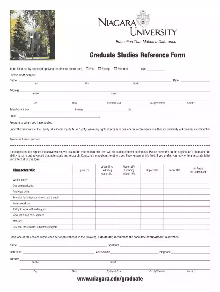 niagara university form Preview on Page 1
