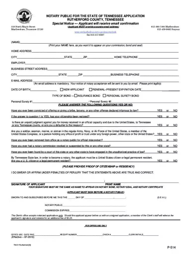 rutherford county notary application Preview on Page 1