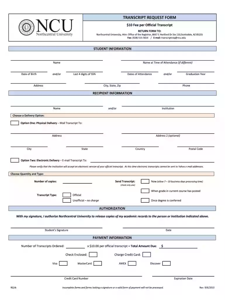 north central university transcript request Preview on Page 1