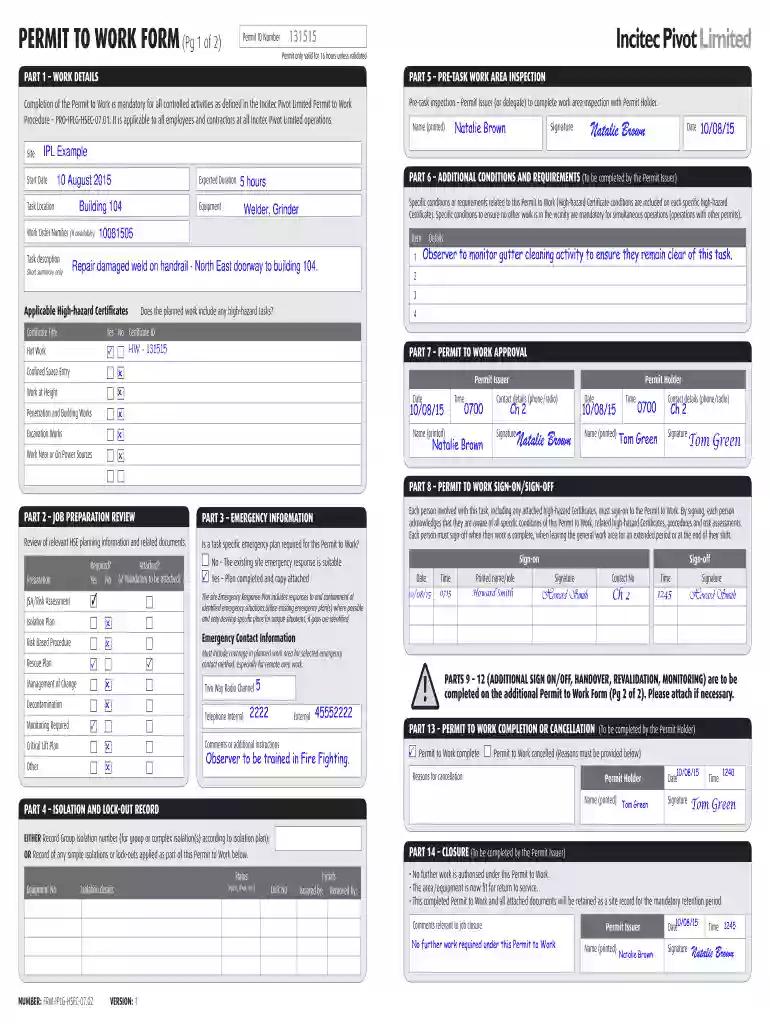 permit to work template Preview on Page 1