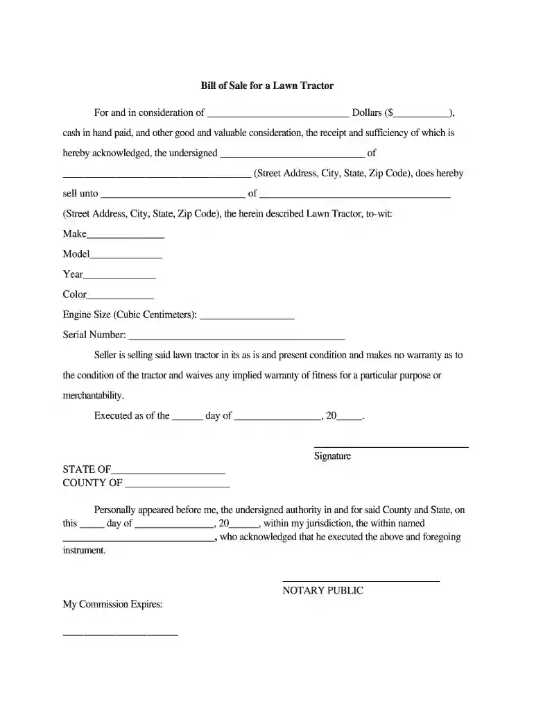 lawn mower bill of sale Preview on Page 1