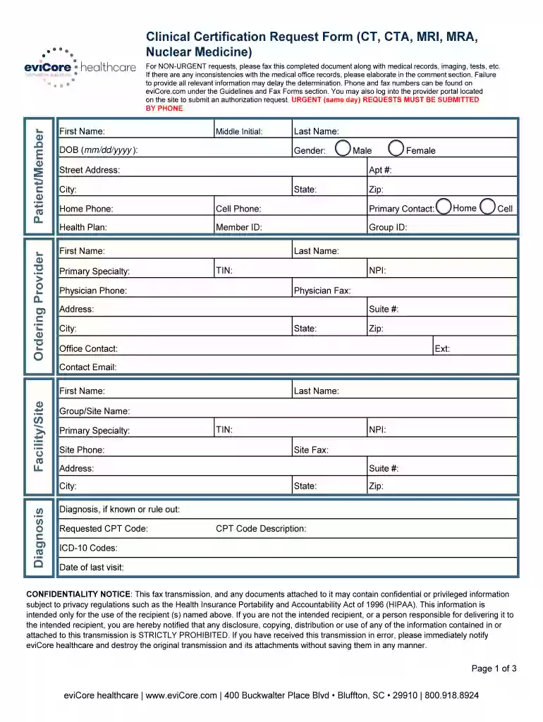 evicore prior authorization form Preview on Page 1