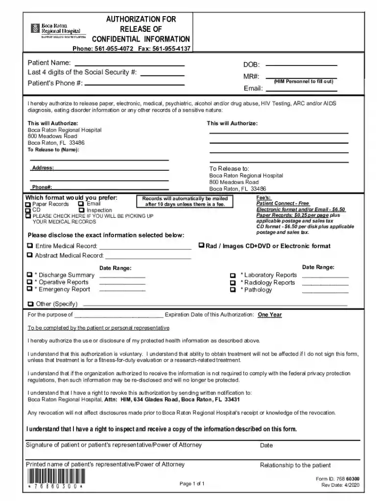 Authorization for Release of Confidential Information Preview on Page 1