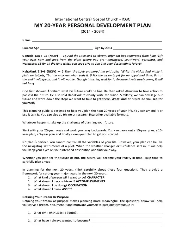 20 year plan template Preview on Page 1